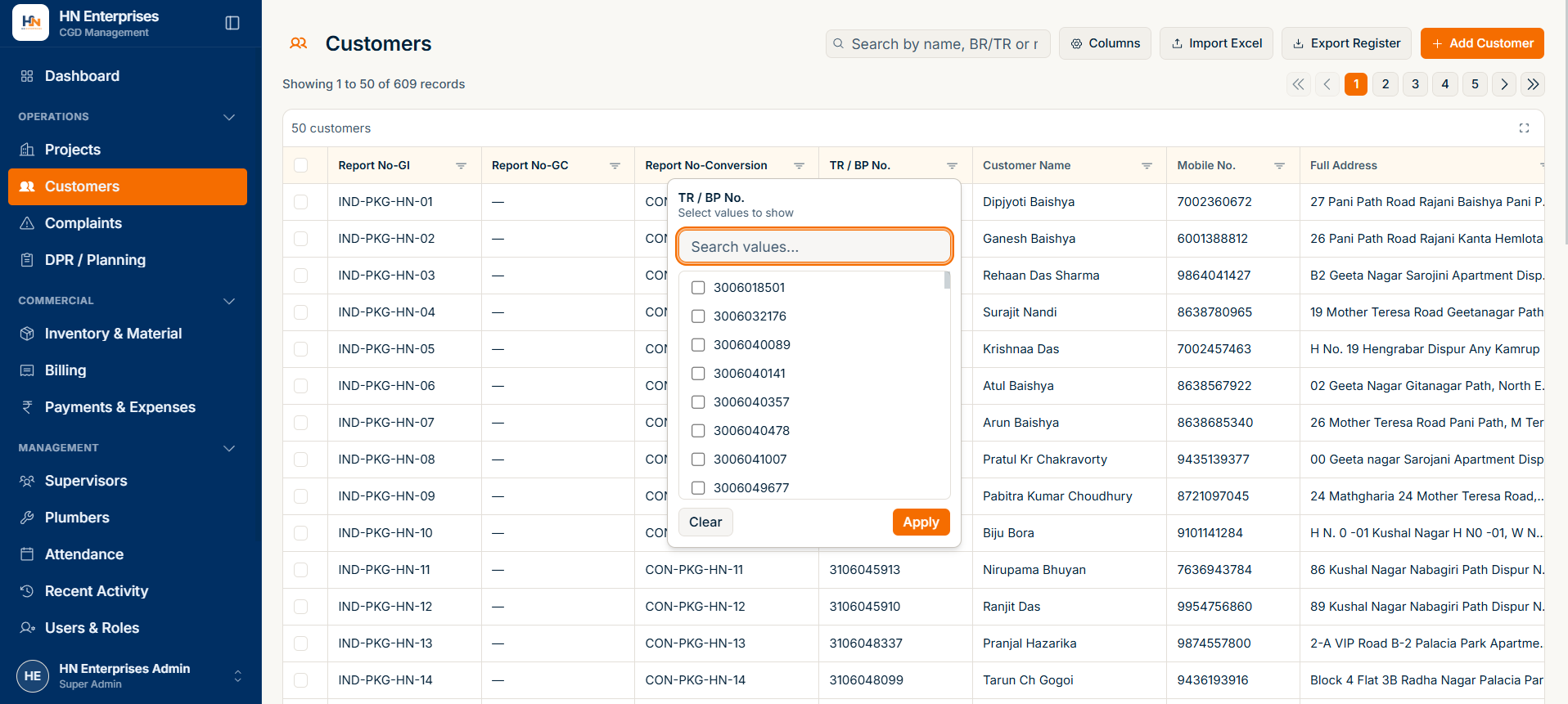 Centralized Customers Master Management Table